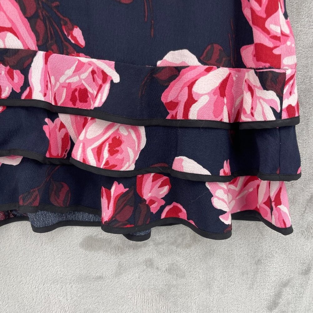 Kate Spade Rosa Dress 3/4 Sleeve Ruffle Tiered Rose Print Shift Dress - Picture 3 of 14
